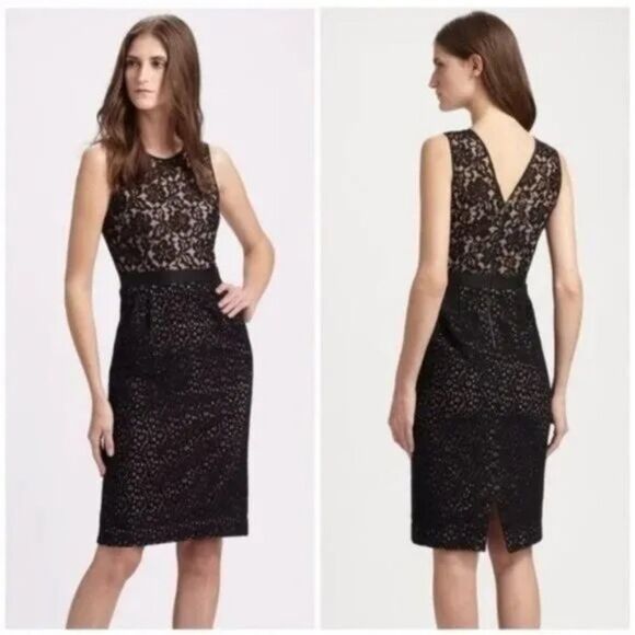 BCBG Maxazria Alice Dress black crochet lace overlay size 10 EUC back zip - Picture 3 of 16